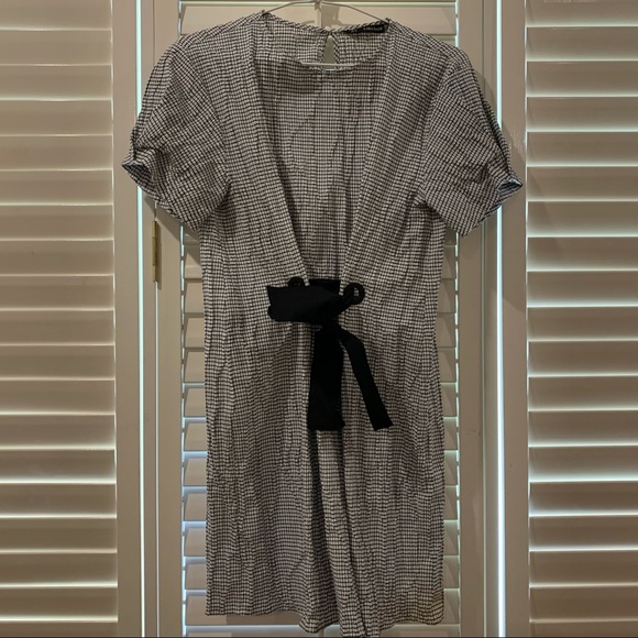 Zara Creased Effect Checkered Dress with Bow - Picture 4 of 14